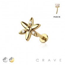 CZ STAR FLOWER THREADLESS (PUSH IN) 316L SURGICAL STEEL LABRET SET